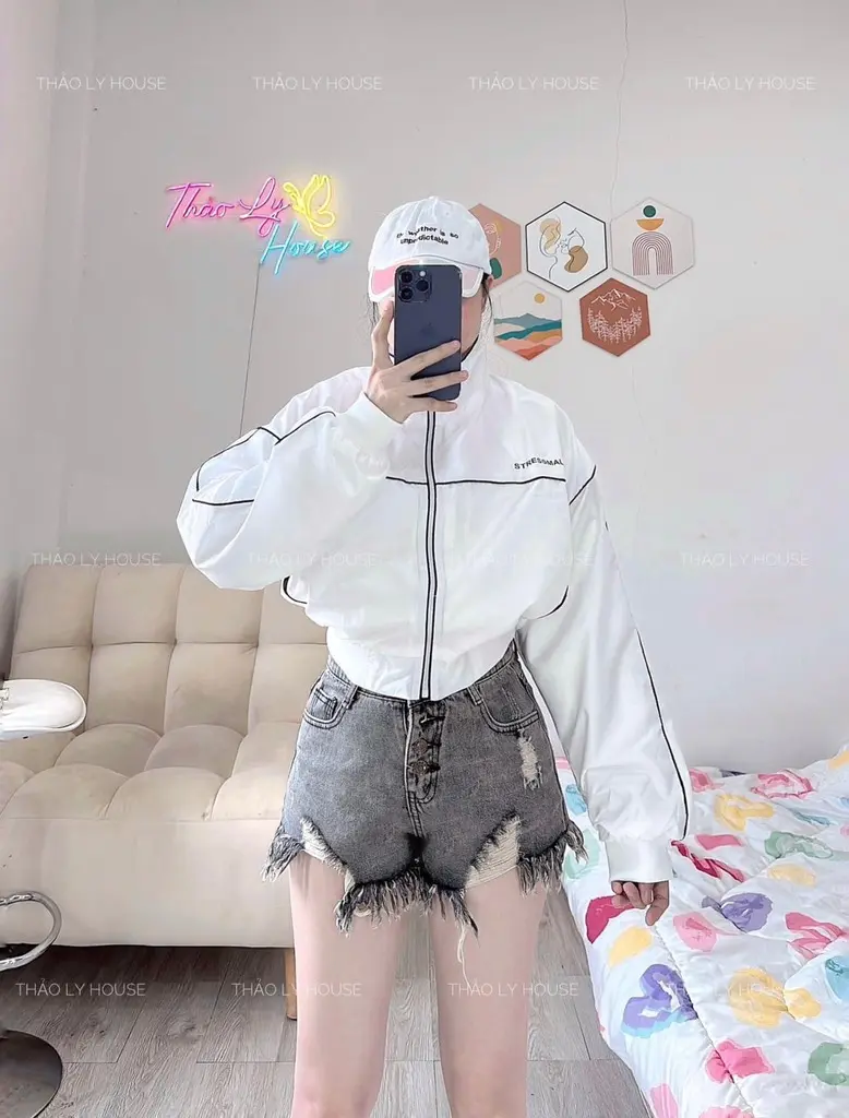 Aó Khoác Dù 2 lớp , Fom Croptop Chạy viền Áo Nữ Jacket