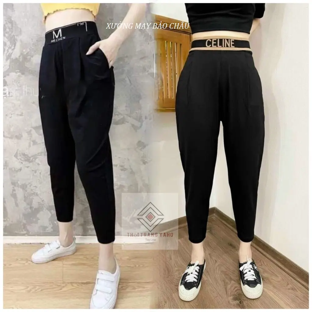 Quần baggy nữ chất vải umi hàn co giãn 4 chiều không nhăn không xù, quần baggy nữ cạp chun bó ống ly gấu có túi trước