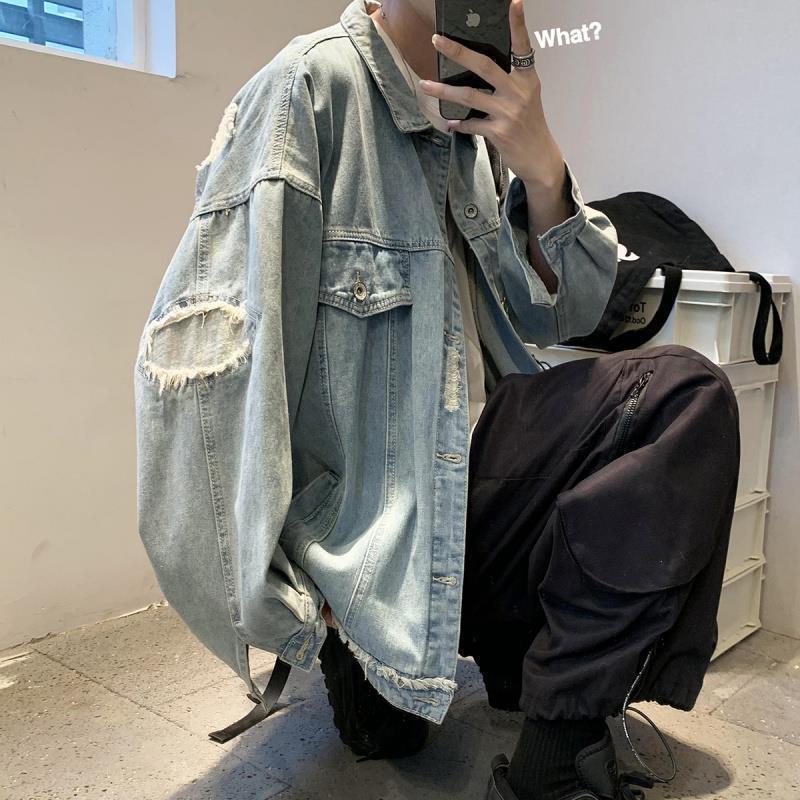 Áo Khoác Denim Rách, Phong Cách Hồng Kông, Dành Cho Nam Giới, Phong Cách Hàn Quốc, Áo Khoác Dáng Rộng Hợp Xu hướng, Thanh Niên Nghệ Thuật, Đẹp Trai, Thích Hợp Cho Học Sinh, Dễ Phối Đồ, Dép, Thích Hợp Cho Mùa Xuân Và Mùa Thu 0