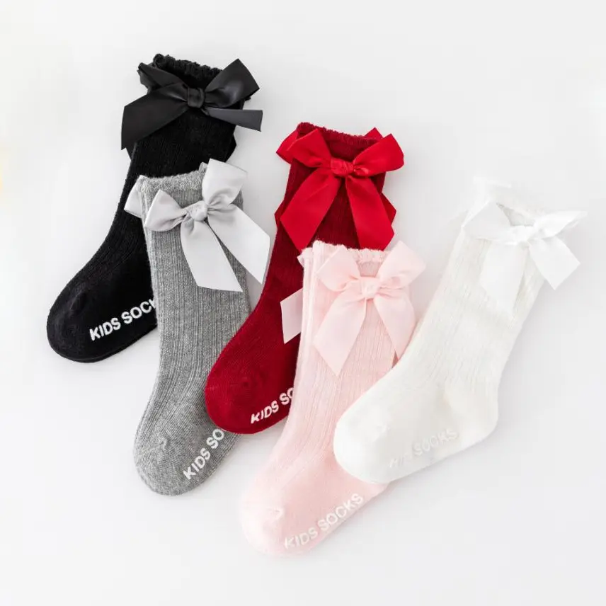 0-3 Years Baby Knee Socks Newborn Toddler Non-Slip Socks Girl Fashion Bows Long Tube Socks Pure Cotton Autumn And Winter 5 Colors