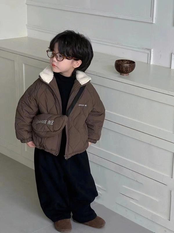 Áo phao trần trám lót lông mềm KÈM TÚI 3 màu be và đen, nâu cho bé size 11-21kg, quần áo trẻ em Kem Áo Thun