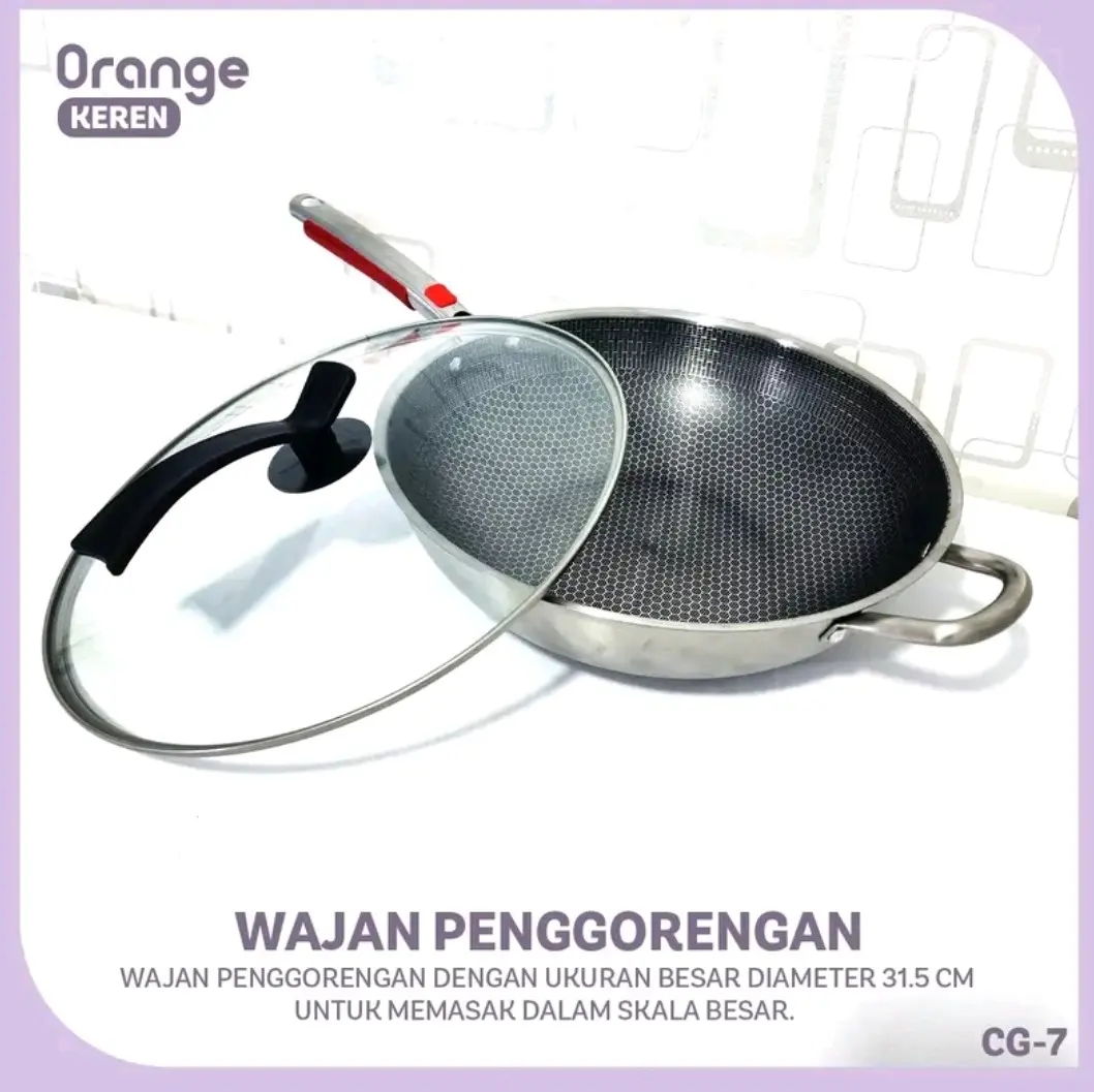 Nuna Exclusive Wajan Stainless Enamel 34CM  Dengan Tutup Kaca
