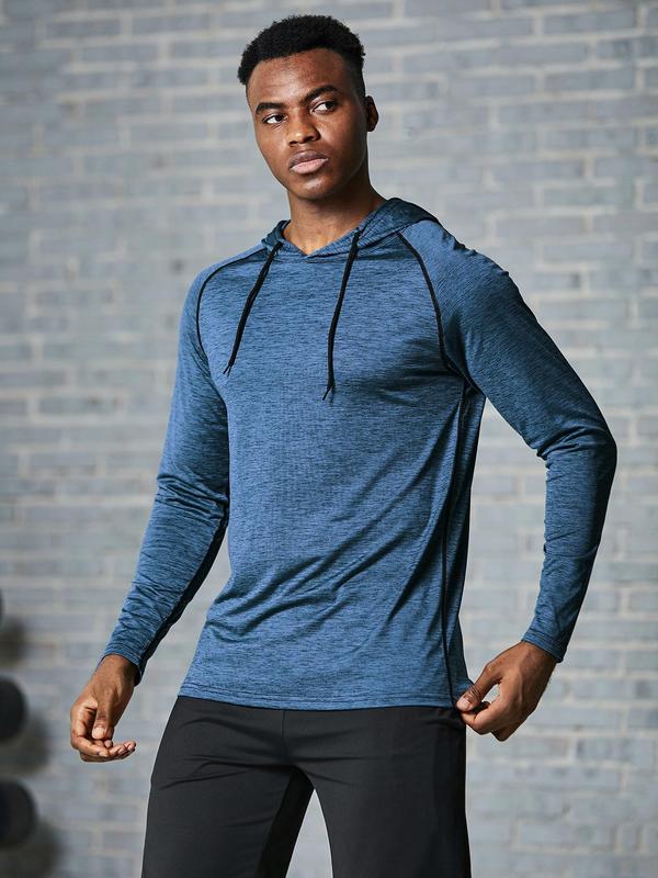 Men's Summer Plain Drawstring Sports Hoodie, Sporty Breathable Long Sleeves Hooded Sweatshirt Pullover for Running Workout Gym, Menswear, Men Sport & Outdoor Tops Clothes for Spring & Fall 2