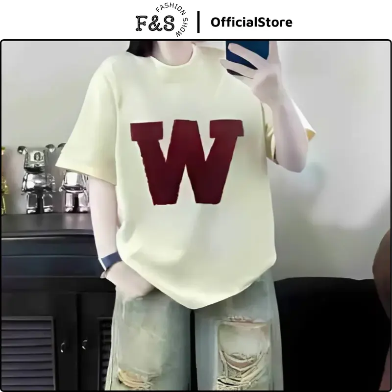 Áo thun unisex from rộng CHỮ W - Áo phông F&S nam nữ tay lỡ dành cho các cặp đôi Top Cotton Women Top Cotton Cổ Tròn 6