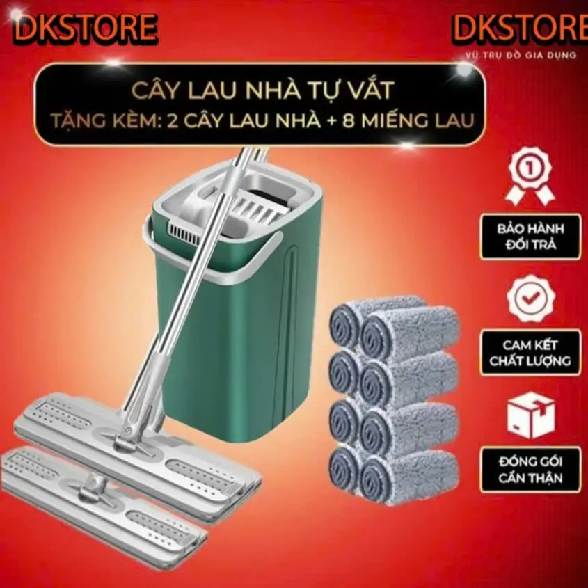 Bộ cây lau nhà ( 1 thùng + 2 cây lau + 8 bông lau) tự vắt thông minh đầu xoay 360 độ tiện lợi Lau Sàn Làm Sạch Inox Chổi Lau Nhà cây  lau nhựa thông minh