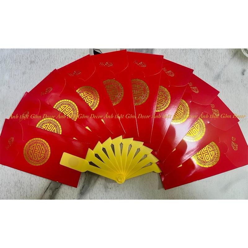 Lì xì xoè quạt Tết Ất Tỵ 2025 có 6 ngăn - 10 ngăn, bao lì xì con rồng dễ thương dạng quyển 3
