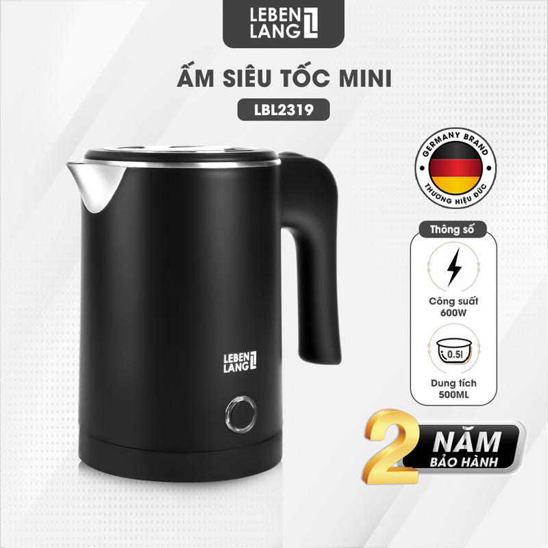 Bình Đun Nước, Ấm Đun Nước Siêu Tốc mini Lebenlang LBL2319, công suất 600W, sôi nhanh trong 4 phút, nhỏ gọn, dễ mang đi du lịch, bảo hành 2 năm - hàng chính hãng Ấm Siêu Tốc, Đun Siêu Tốc