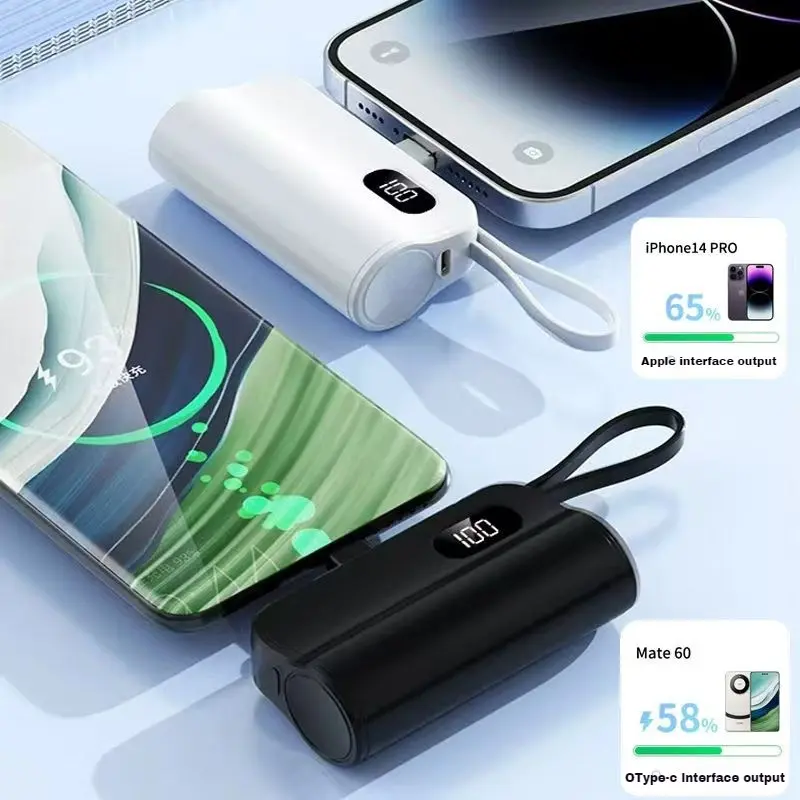 PowerBank 5000mAh Fast Charging Portable Charger Battery Capsule Dual Ports LED Display for iOS and Android