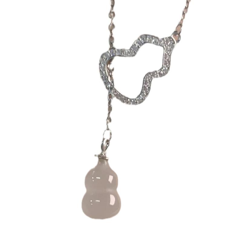 Ultimate Real Shot 925 Sterling Silver Natural High Ice White Chalcedony Gourd Tassel Necklace Versatile High Sense Fu Lu Pendant 4