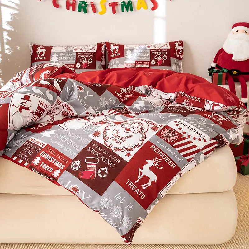 Christmas Cartoon Pattern Bedding Set, 3 Counts/set Including 1 Duvet Cover & 2 Pillowcase without Filler, Soft Comfortable Bedding Set for Home Bedroom Decor 8