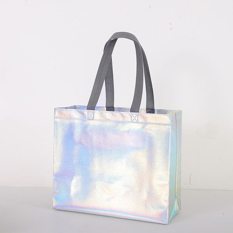 Laser Non-woven Fabric Tote Shoulder Bags Shopping Clothing Store Woman Storage Reusable Large Pouches Gift Bag 3