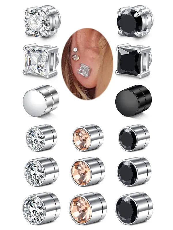 Magnetic Earrings Set, Fake Diamond Magnetic Earrings, Stainless Steel Non Pierced Earring Jewelry, Fashion Accessories for Men & Women 8