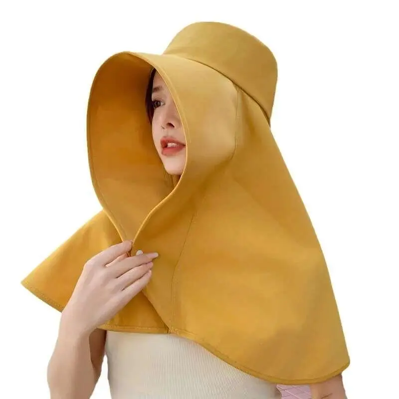 Summer Hats Women Outdoor UV Anti Neck Protection Sun Visors for Lady Fishing Hiking Wide Brim Shawl Sunscreen Ponytail Cap