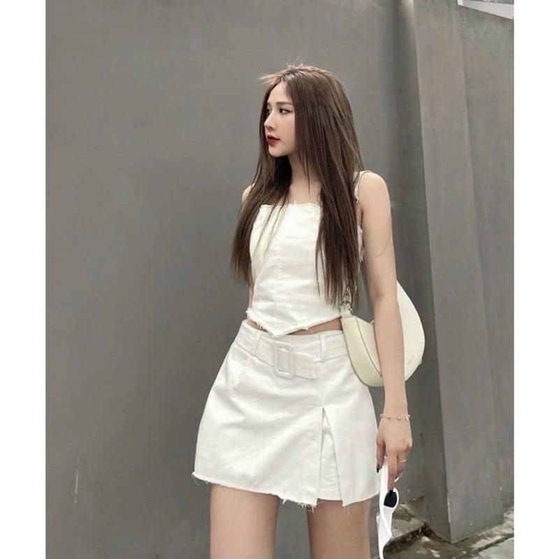 Chân váy kaki xẻ kèm nịt 1