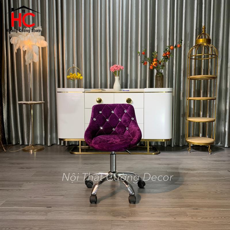 Ghế Spa, Ghế Bánh Xe Xoay Có Tuỳ Chỉnh Cao Thấp 35-50cm Mẫu Bọc Nỉ Đính Đá ( Kèm Ảnh Thật ) 5
