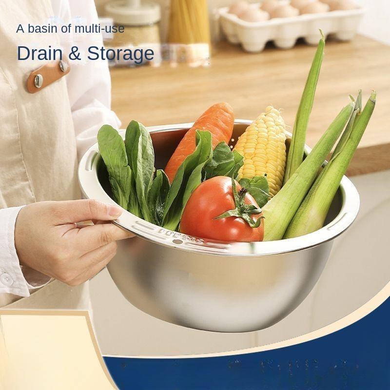 Drain basket stainless steel drain basin rice washing artifact kitchen home washing vegetable basin rice washing sieve special 2