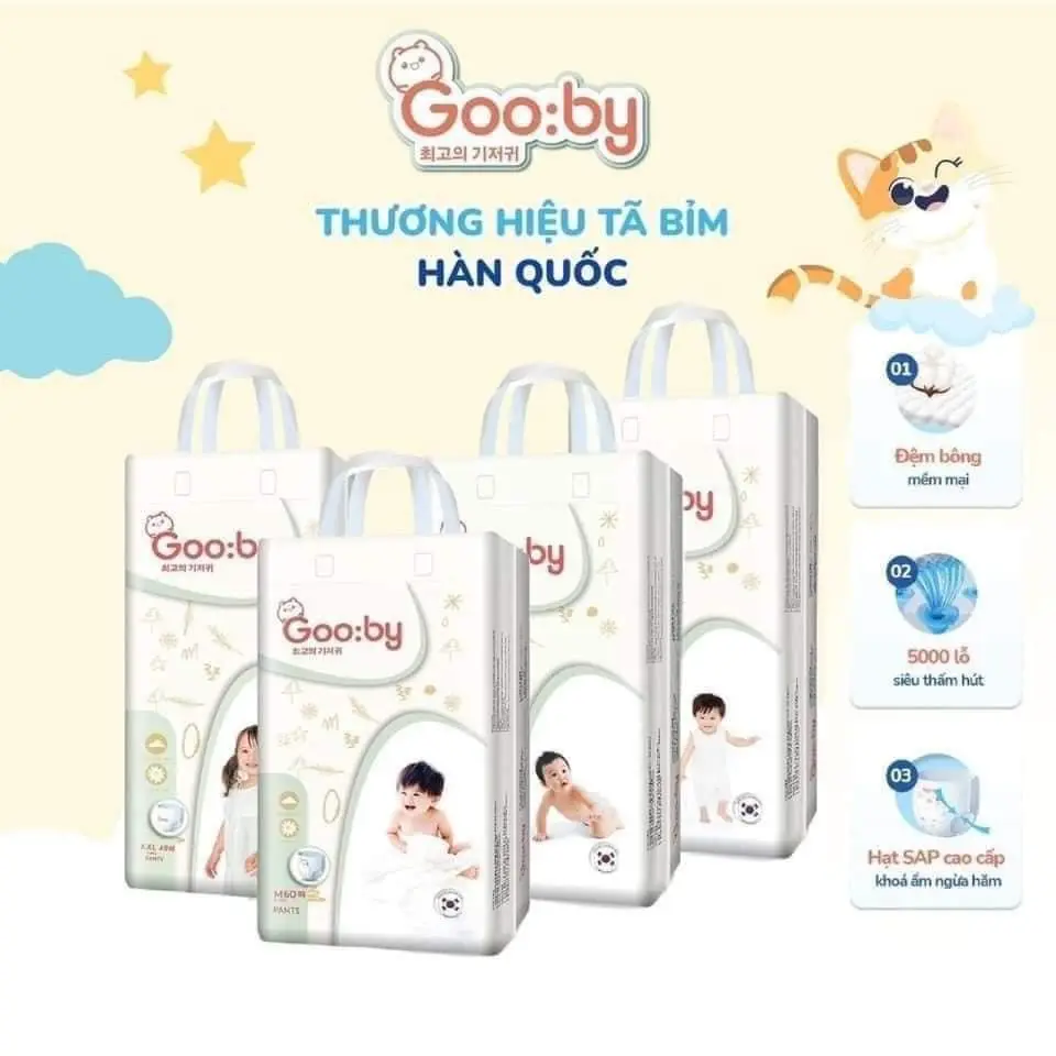 (có chọn quà) Tã Bỉm Gooby Hàn Quốc Cao Cấp size dán/quần NB70 /S 56/M46 quần M60L56/XL52/XXL48 Nữ Women