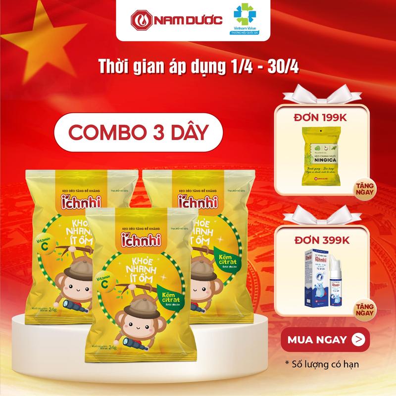 Combo 3 Kẹo dẻo hỗ trợ tăng sức đề kháng Ích Nhi (dây 10 gói) cho Bé