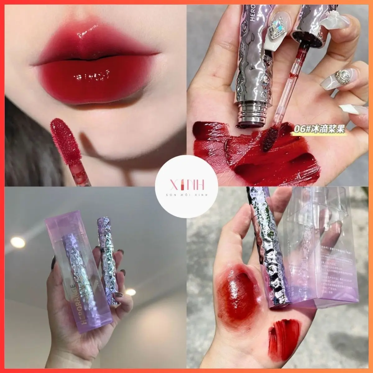 Son Tint Bóng Herorange Vân Đá Vỏ Tím Thủy Tinh Violet Siêu Lì Cosmetic Trang Điểm Nữ Son Môi Mỹ Phẩm Women son  bóng