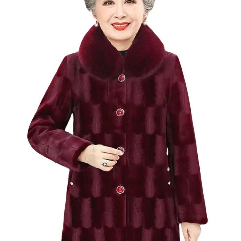 Áo Khoác Lông Nữ Cho Mẹ Trung Niên HAFA57 Dày Ấm Mùa Đông Chất Liệu Cao Cấp Lông Thú Giả Nhung Và Nỉ Cổ Chelsea Tháo Rời Phù Hợp Nhiều Dịp Size XL-4XL