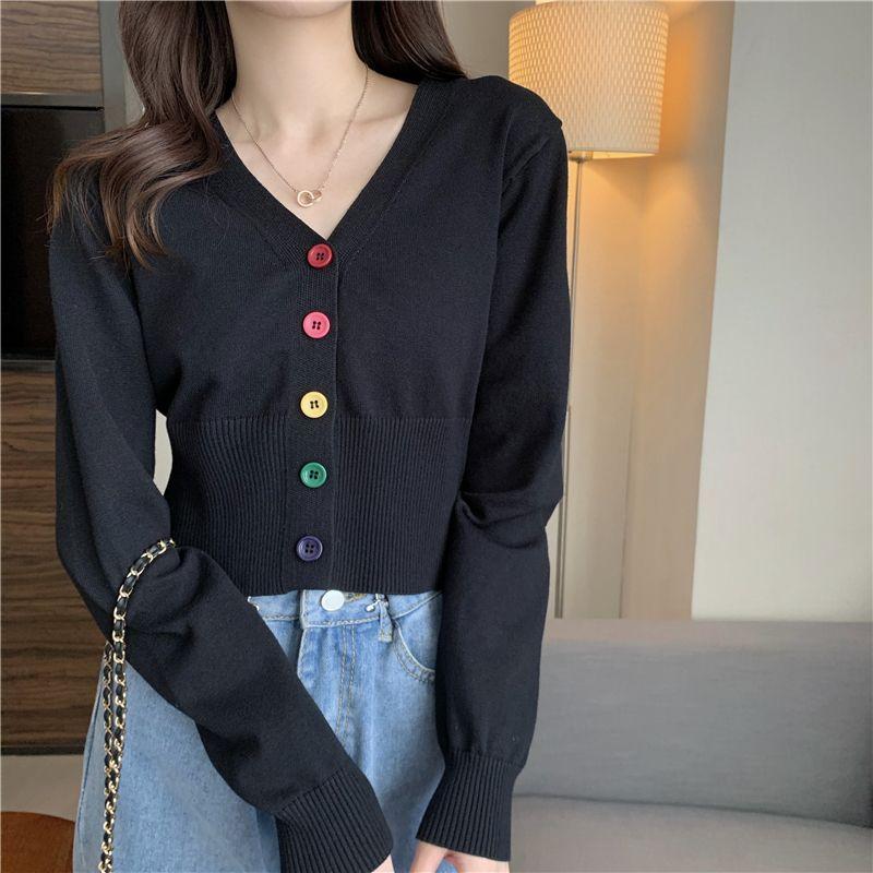 Product Introduction of Áo Thun Dài Tay Cho Nữ, Áo Ngắn Cạp Cao, Cổ Chữ V, Sang Trọng, Hàng Dệt Kim, Mùa Xuân Và Mùa Thu Top 17