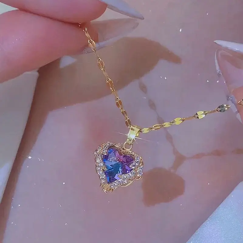【BELI 1 PCS KALUNG GRATIS 1 CINCIN】Kalung Wanita Love Pelangi Titanium Rantai Pecah Kopi gold Aiga Perhiasan Anti Karat Dan Anti Luntur Selamanya 2
