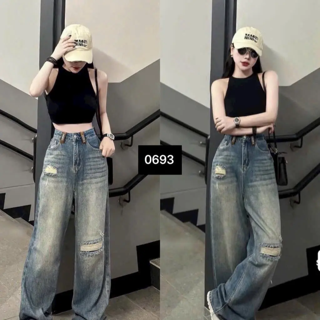 Quần Jean Nữ Baggy Ống Suông Kiểu Rách Chất Jean Mềm Mặc Siêu Hack Dáng Siêu Đẹp Women Pants