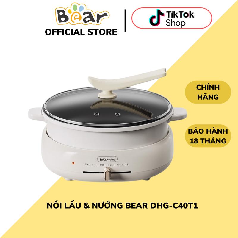 Nồi Lẩu Nướng Bear DHG-C40T1, Dung Tích 4L, Công Suất 1500W, Nồi Lẩu Điện Hỗ Trợ Nấu Ăn, Chống Dính, Bảo Hành 18 Tháng Nồi Điện