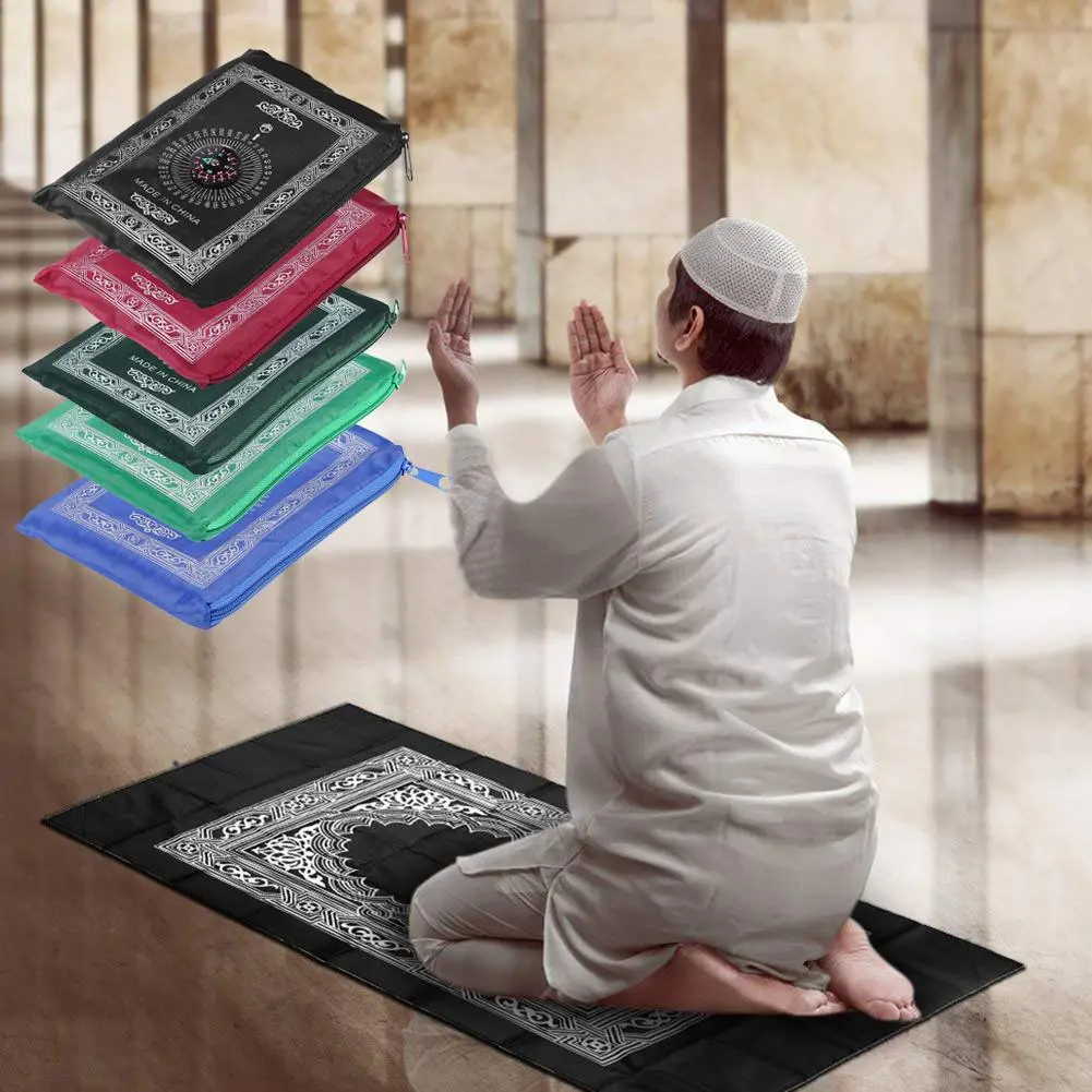 100x60cm Portable Prayer Rug with Compass Kneeling Poly Mat for Mu Islam Waterproof Prayer Mat Carpet with Bag