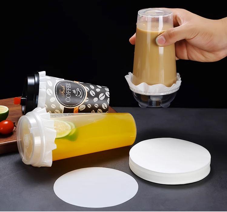 Set 500 Tờ Giấy Chống Tràn Trà Sữa, Giấy Lót Chống Tràn Ly Đồ Uống Mang Đi Chống Rò Rỉ Cho Cốc Ly Giấy, Nhựa PP, Nhựa PE 7