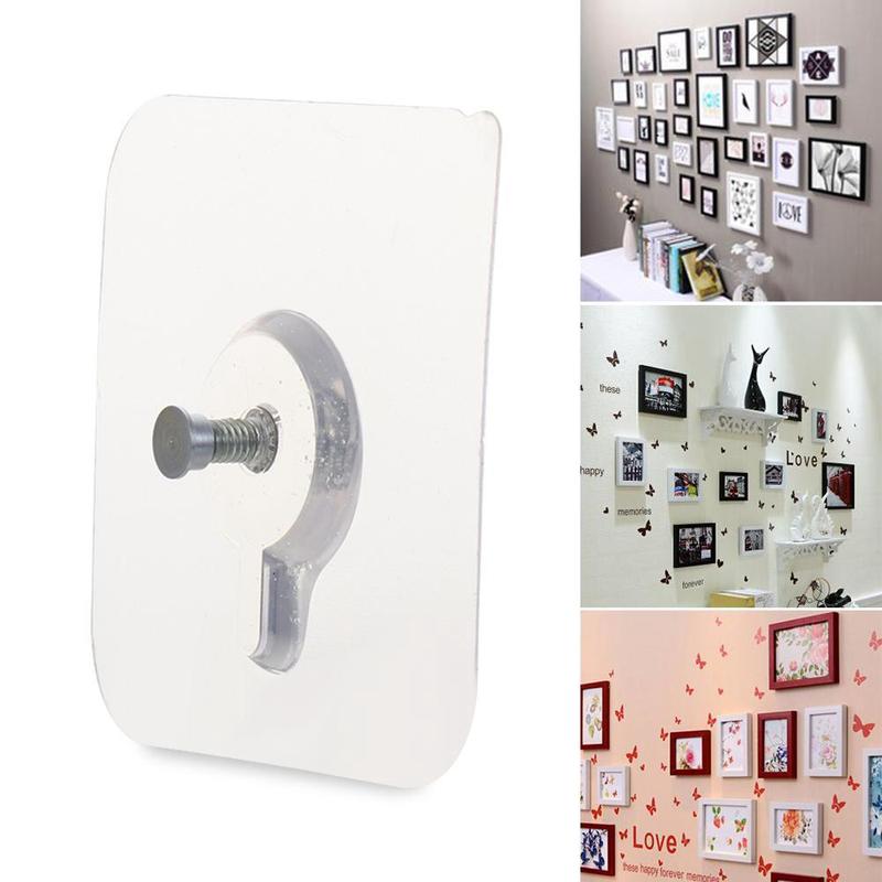 10pcs Clear Wall Sticky Hook, Adhesive Wall Hook, Clear Plastic Reusable Seamless Wall Mount Hanger Hooks For Kitchen Bathroom 4