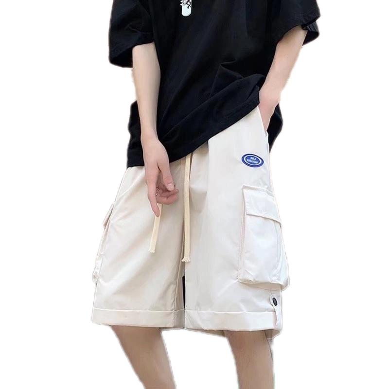 Quần đùi hộp logo,chất kaki 3 màu đen be chì ,from unisex nam nữ mặc ok Thông thường Trơn Menswear Pants Có Túi Kem Jean Nhung