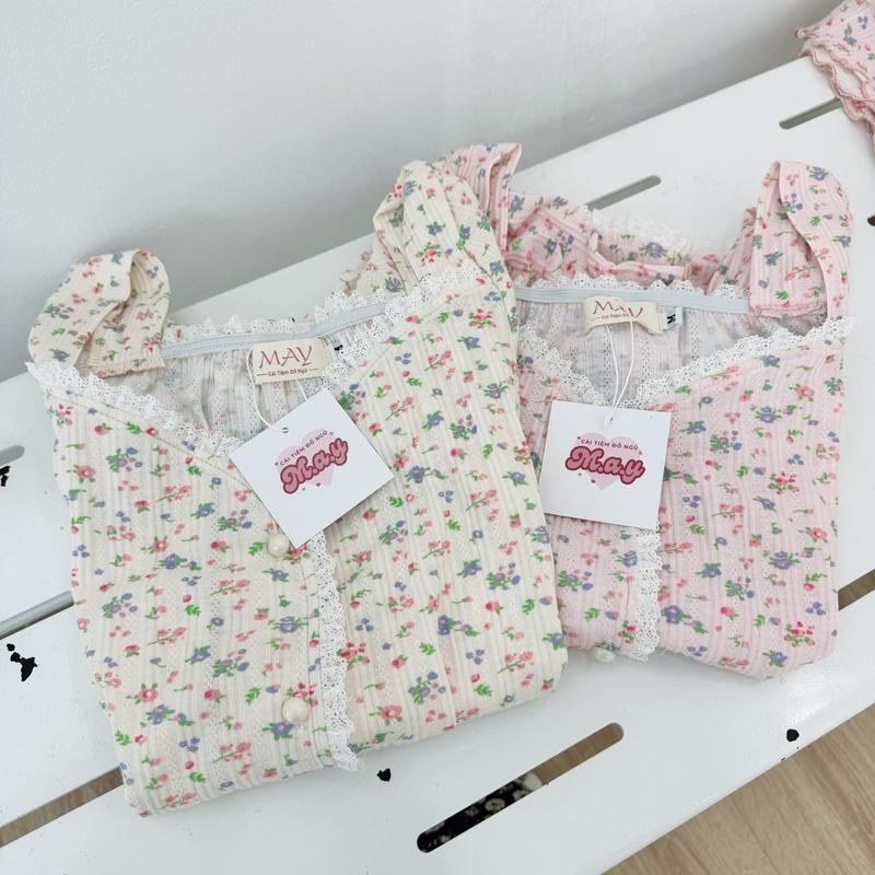 Product Introduction of M06 set đồ mặc nhà nữ mùa hè hoạ tiết hoa nhí xinh xắn, bộ ngủ nữ có tay cổ bèo dễ thương 2