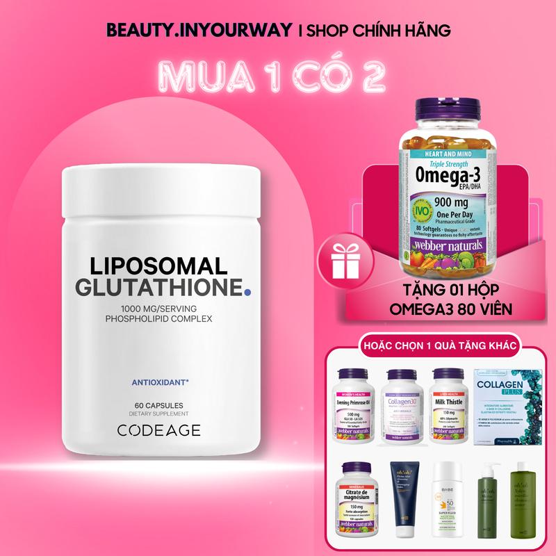 TPBVSK Combo 1 Hộp Liposoaml Glutathione Codeage 1000mg Tặng 1 Hộp Webber Naturals (Hoặc quà tùy chọn), Hàng Công Ty nhập khẩu chính ngạch