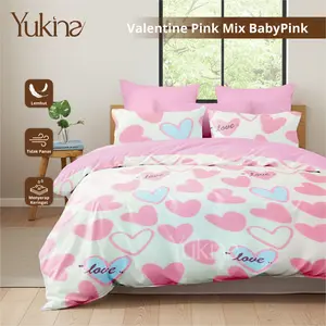 Bed Cover Set Sprei Valentine Pink Mix Baby Pink Ukuran Lengkap 180x200 160x200 120x200 - Yukina Bedcover