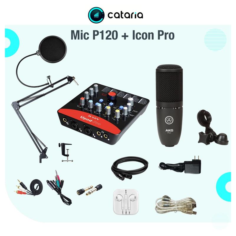 Bộ Mic Livestream Thu ÂM Cao Cấp P120 Card Icon Upod Pro Có Sẵn 72 Chế Độ Tặng Chân Kẹp Màng Lọc Tai Nghe Đèn Live VIP Cataria 