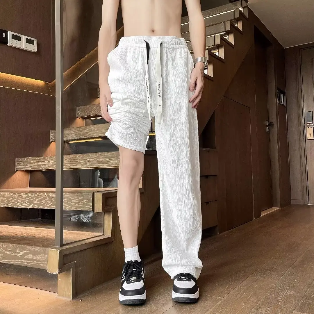 2024 New loose casual pants men's Korean-style fashionable all-matching pants summer thin drop-down wide-leg mop pants