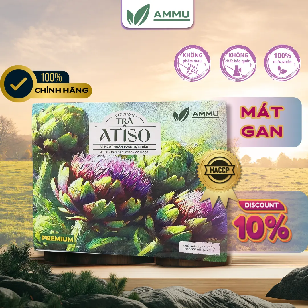 Trà atiso túi lọc Ammu trà actiso Đà Lạt thảo mộc giúp giải độc gan, tăng cường chức năng gan, giảm mụn Hộp 100 túi lọc
