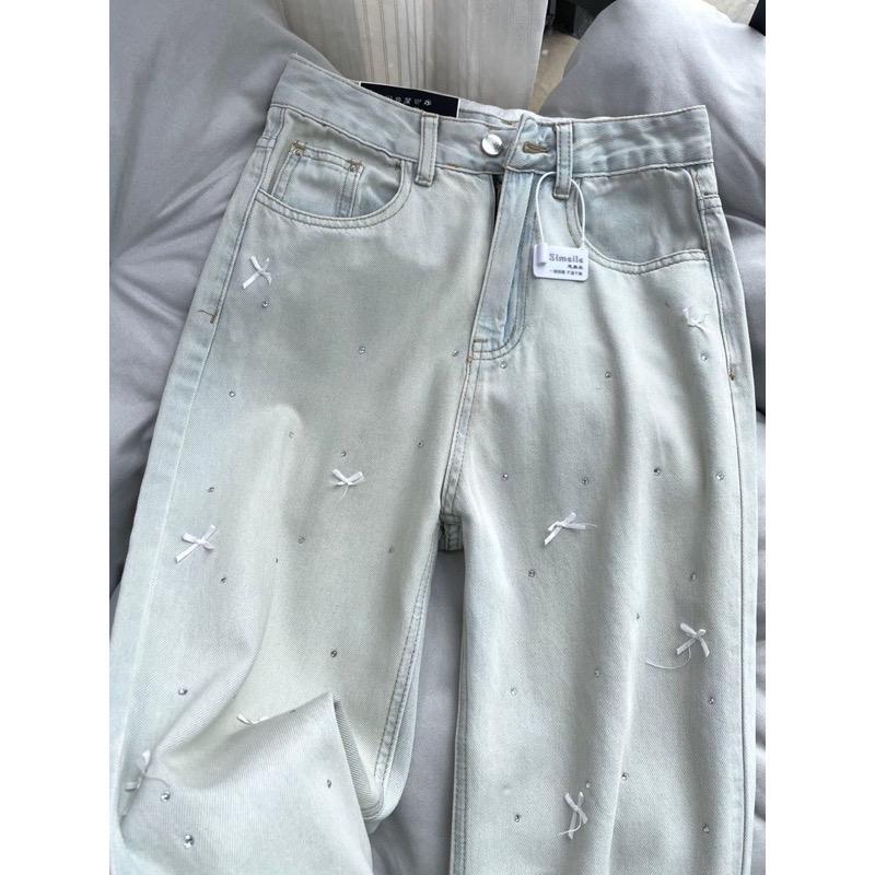 Quần Jeans Xuông Đính Nơ ,Đính Đá ,Quần Jeans Chất Mềm Đẹp