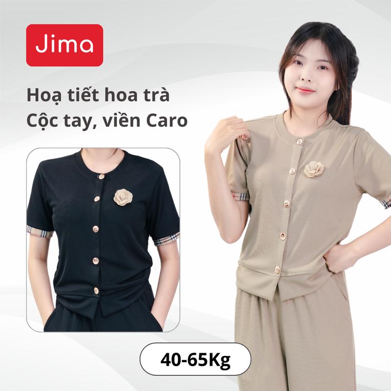 Sét Đồ Nữ Jima Áo Thun Cộc Tay Mix Hoa Trà Kèm Quần Ống Suông Cho Nữ Jima 141-1 - set đồ nữ đẹp, set bộ nữ mặc đi chơi, set đồ nữ xinh sang chảnh