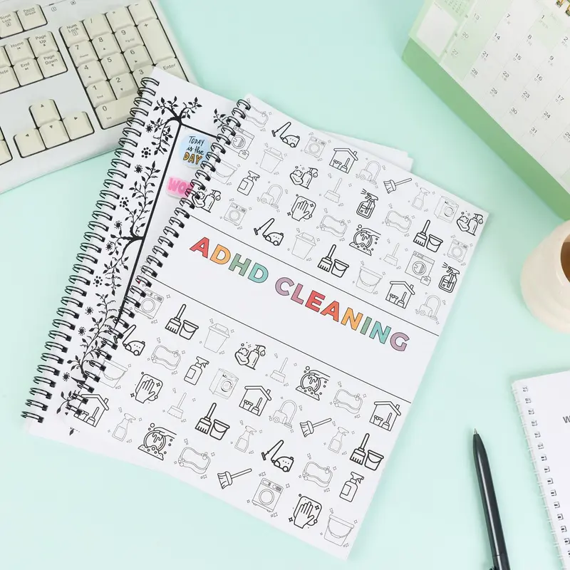Cleaning Tool Pattern Planner Notebook, 1 Count Weekly & Monthly Planner Notebook, Household Cleaning Schedule Notebook, Office Stationery & Calendar Supplies 0