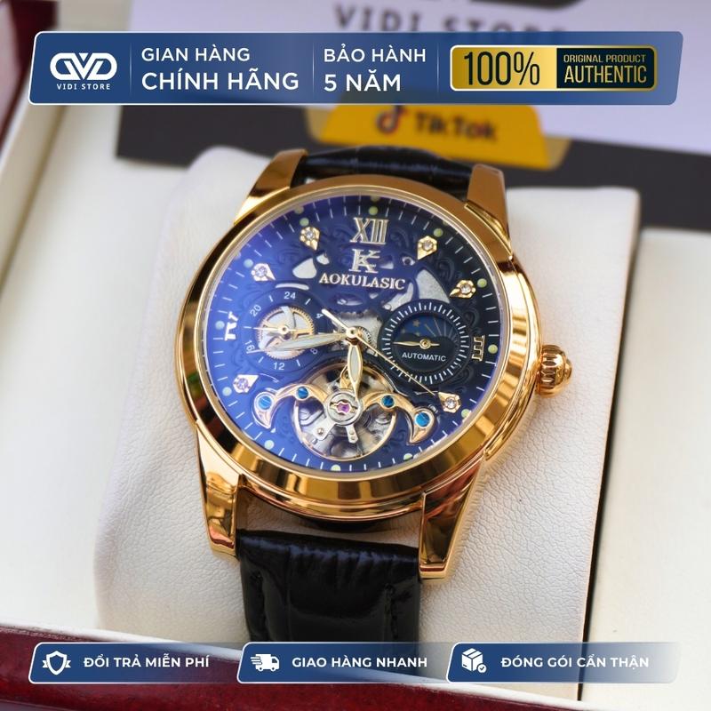 ĐỒNG HỒ CƠ NAM CHÍNH HÃNG AOKULASIC BẢN 2025 PHIÊN BẢN CAO CẤP / LỘ BỘ MÁY CƠ, MẠ PVD, DA CAO CẤP - PHONG CÁCH QUÝ ÔNG LỊCH LÃM SANG TRỌNG / WATCH ĐEO TAY / VD01