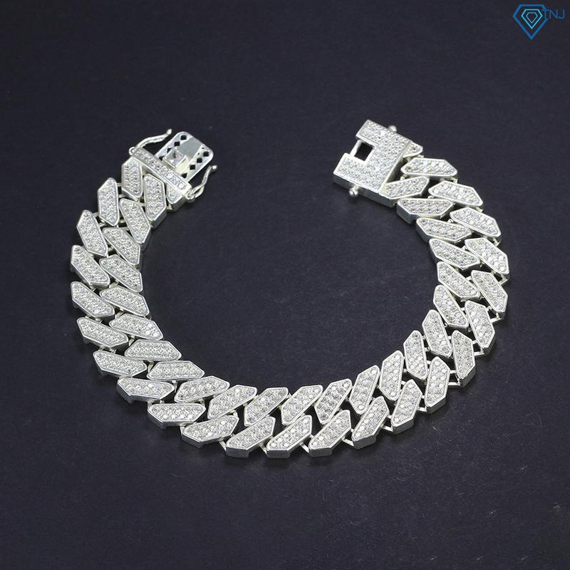 Lắc tay cuban bạc nam bản vuông 14mm đính đá cao cấp LTA0082 - Trang Sức TNJ