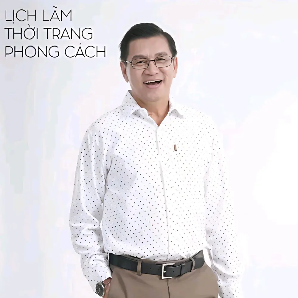 Áo sơ mi trung niên dài tay có túi chất liệu vải lụa in họa tiết ô vuông nhỏ Menswear