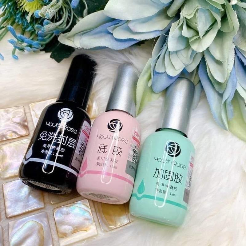  ￼Bộ Base Top Cứng Móng Hoa Hồng 15ml Hàng Chuẩn Chính Hãng - bộ sơn liên kết bóng cứng móng làm nail quốc dân. 