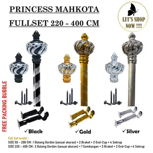 [PRINCESS 220-400 CM] FULLSET BATANG ROLLET GORDEN SOKA GOLD SILVER BLACK ULIR KRISTAL - NEW FULLSET TIANG GORDEN GORDYN PREMIUM MAHKOTA PRINCESS
