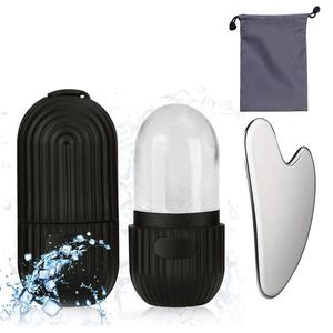 Juego de rodillo facial de hielo y herramienta Gua Sha de acero inoxidable con bolsa de almacenamiento, juego de 2 utensilios reutilizables para el cuidado facial, artículos de masaje manual, productos para el cuidado de la piel