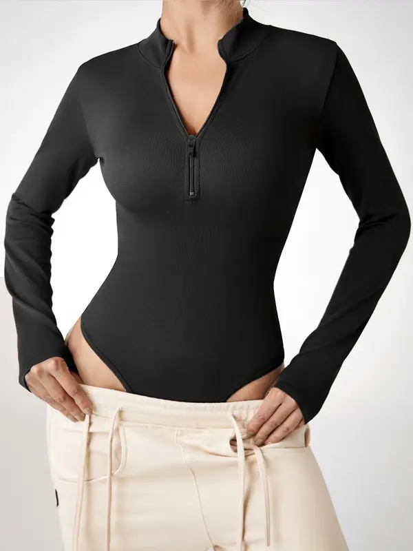 Women's Solid Ribbed Bodysuit, Casual Comfy High Stretch Zipper One-piece Sleepwear, Ladies Sleepwear for All Seasons 8