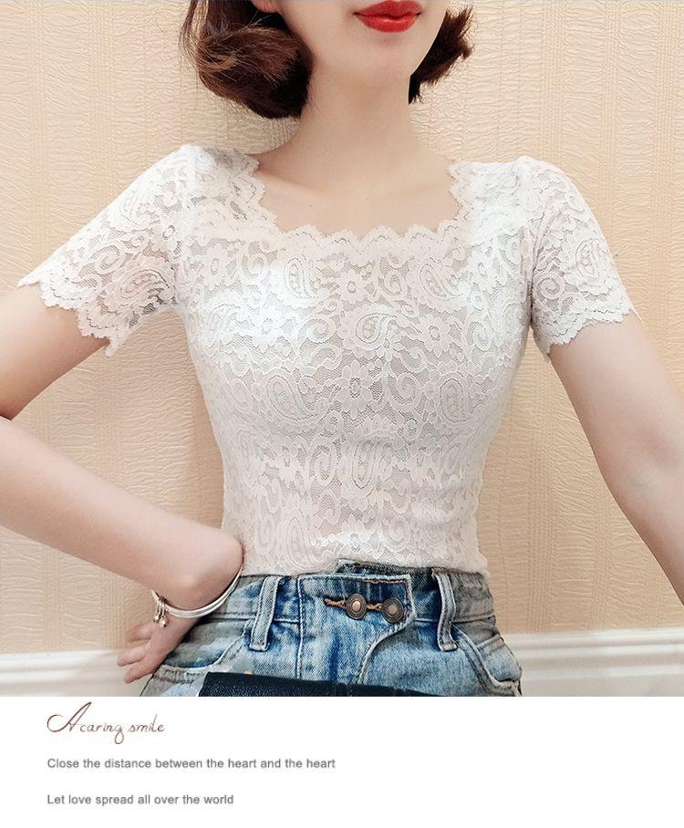 Product Introduction of Áo Sơ Mi Ren Bên Trong, Cổ Vuông, ngắn Tay Áo, Thiết Kế Đẹp, Lưới Mỏng Vừa Vặn, Áo Xương Đòn Lộ Ra, Áo Thun Bó Sát Thanh Lịch Cho Nữ 10