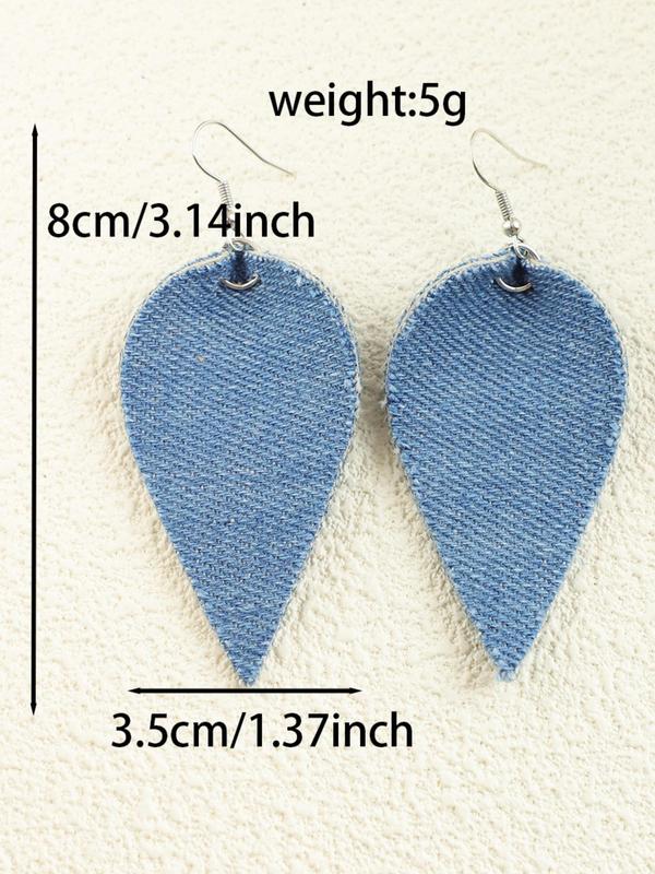 Denim Fabric Style Leaf Shaped Dangle Earrings, Fashionable Jewelry for Women, Daily Clothing Decor, Trendy All-match & Exquisite Jewelry for Birthday Gift 1